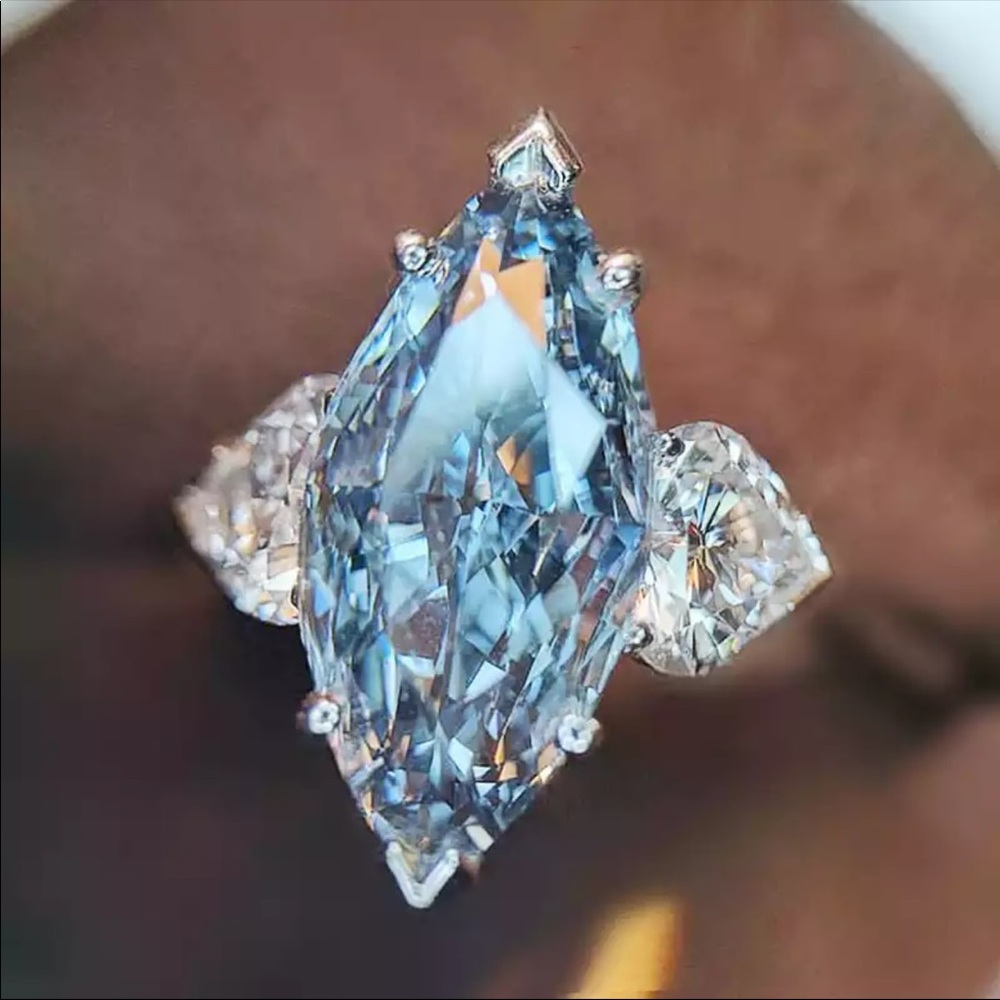 New Women’s 915 Silver Marquise Cut Sapphire Ring - Picture 1 of 2